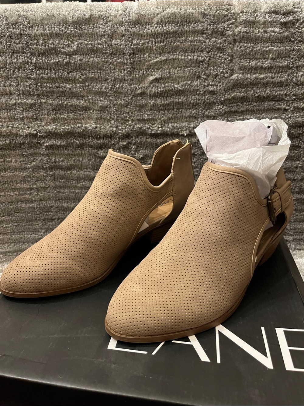 Lane Bryant Beige Perforated Cutout Mules with Buckle